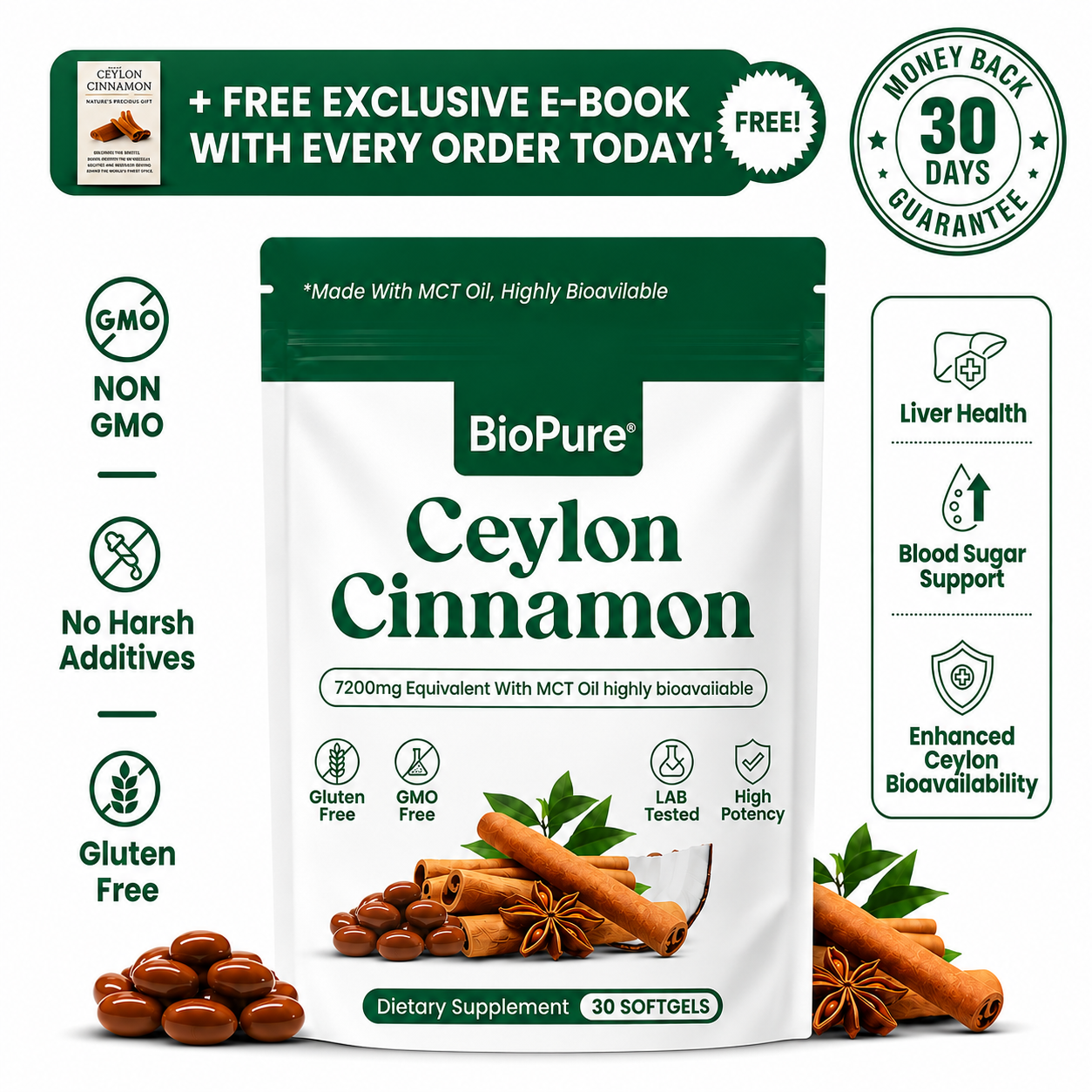 Ceylon Cinnamon 7200mg Equivalent with MCT Oil